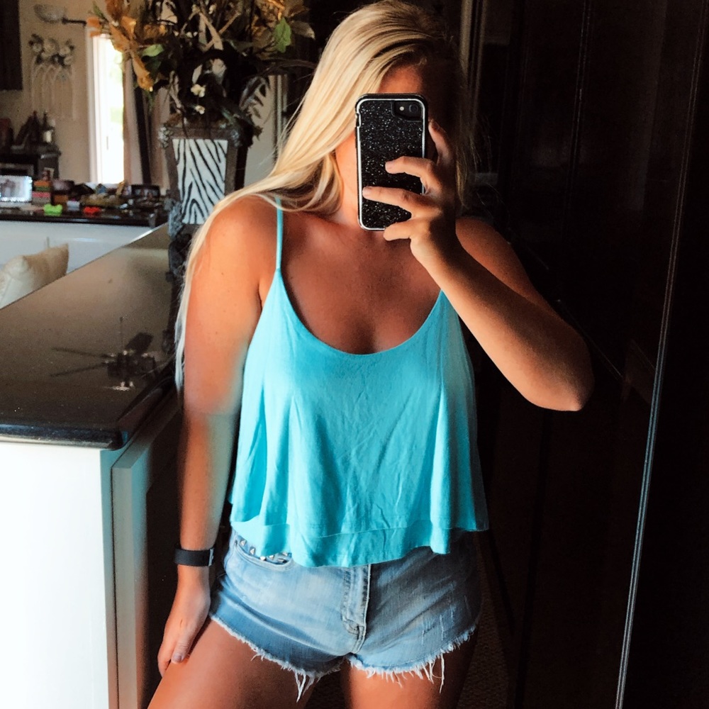 Blue criss cross tank top